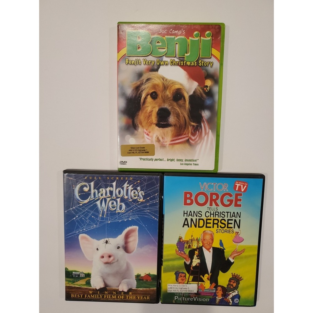 Family Kids DVD Lot (3) Charlotte's Web Benji Christmas Victor Borge Stories